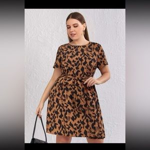 Shein Plus Self Belted Allover Print Dress